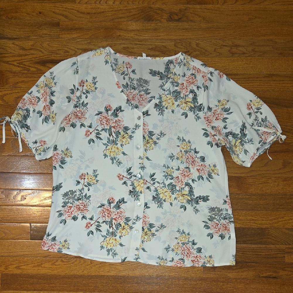 Blue and Pink Flutter Sleeve Boxy Blouse